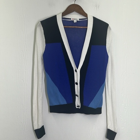 Peter Pilotto - Target Blue Colorblock Long Sleeve Net Cardigan Sweater Small - Picture 11 of 14